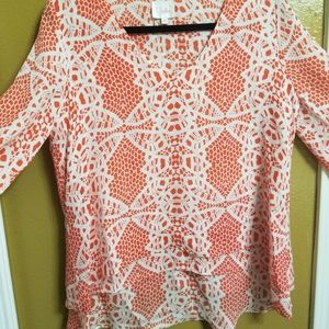 Parker shirt size medium orange and white patterned bell sleeves